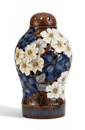 Große Deckelvase mit Klematis