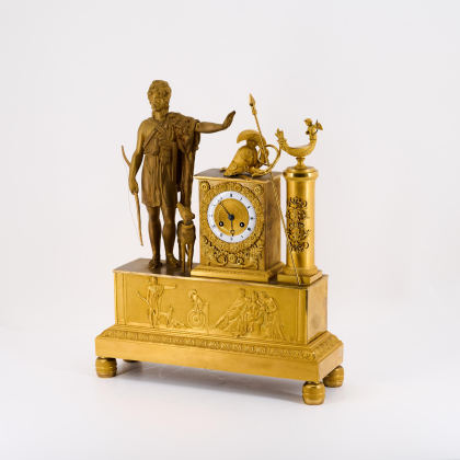 BRONZE PENDULUM EMPIRE CLOCK WITH MYTHOLOGICAL DEPICTION