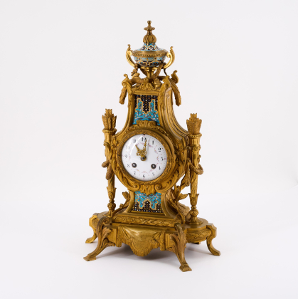 BRONZE MANTEL CLOCK WITH CLOISONNÉ