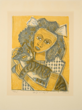 Mädchen mit Katze II (Kopf schräg)