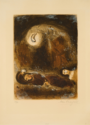 Ruth zu den Füßen von Boas (Ruth aux pieds de Booz) (Aus: Dessins pour la Bible)