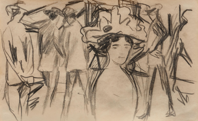 Dame in der Promenade