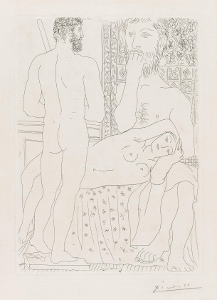 Sculpteur, Modèle Couché et Autoportrait en Hercules Sculpté