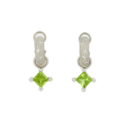 White-Gold-Creoles with two pairs of Gemstone-Pendants